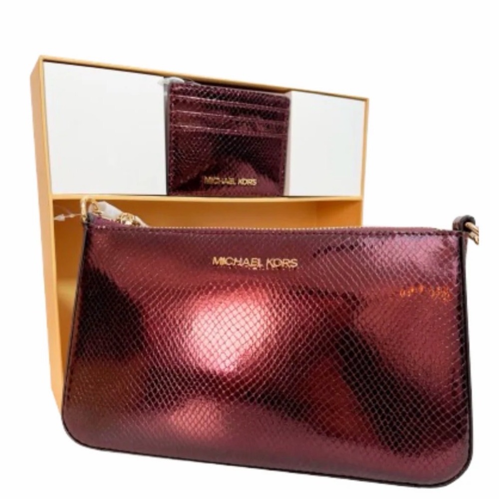 Michael Kors Metallic Burgundy bag and card case